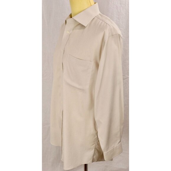 Jos A Bank Travelers Collection Men Tailored Fit Shirt Tan Pinstripe 16.5 32 VTG - Picture 10 of 12